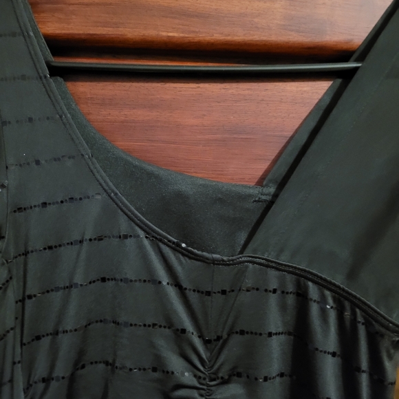 Taboo Black Mini Dress Sinched Bodycon Padded Ruffed Sparkle Asymmetrical Medium - Picture 3 of 6